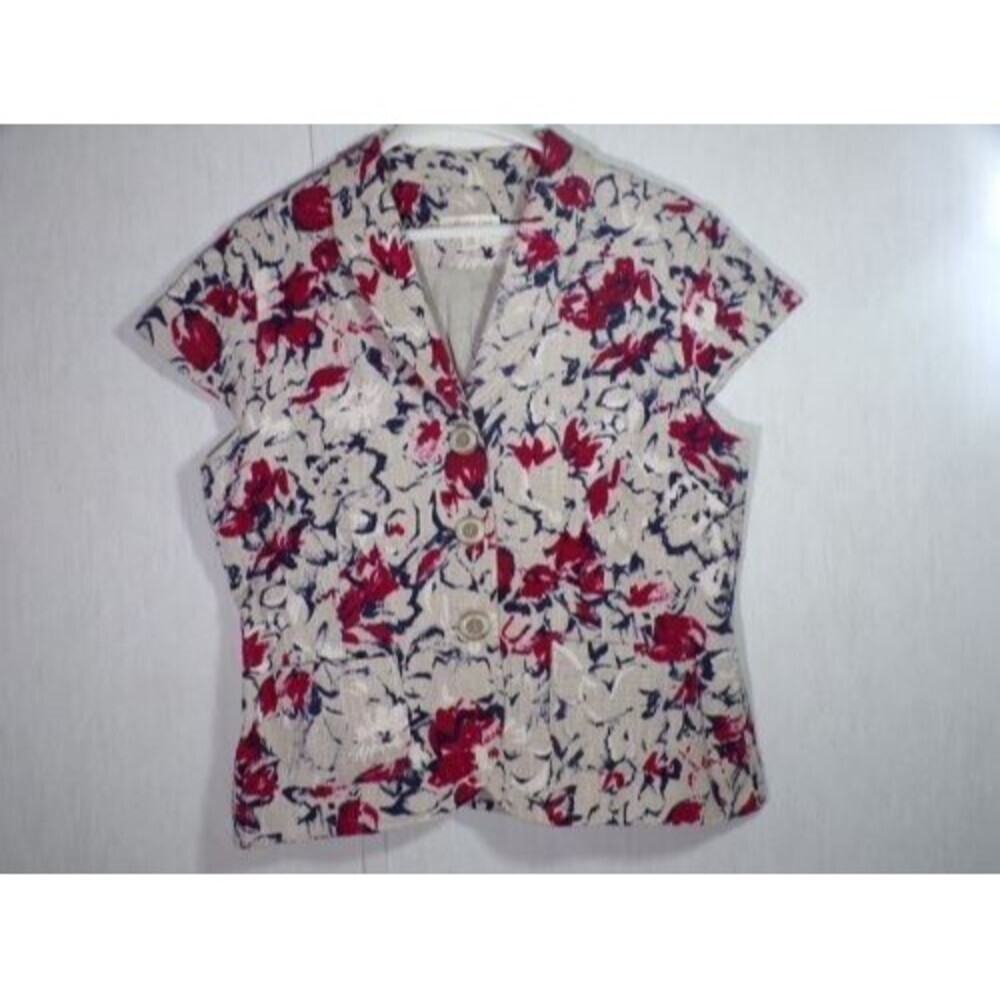 Coldwater Creek Womens Jacket Size 16 Cap Sleeve Floral 100% Cotton Career